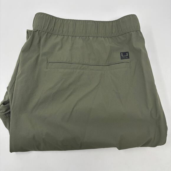Huk Mens 3XL Solid Green Stretch Waist Drawstring Vented Fishing Pants - Picture 1 of 6